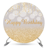 Couverture de fond d'anniversaire rond gris bokeh or lueur